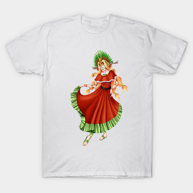 Christmas Quetzalcoatl Dress Tecnica Mask 2 T-Shirt by Antonydraws